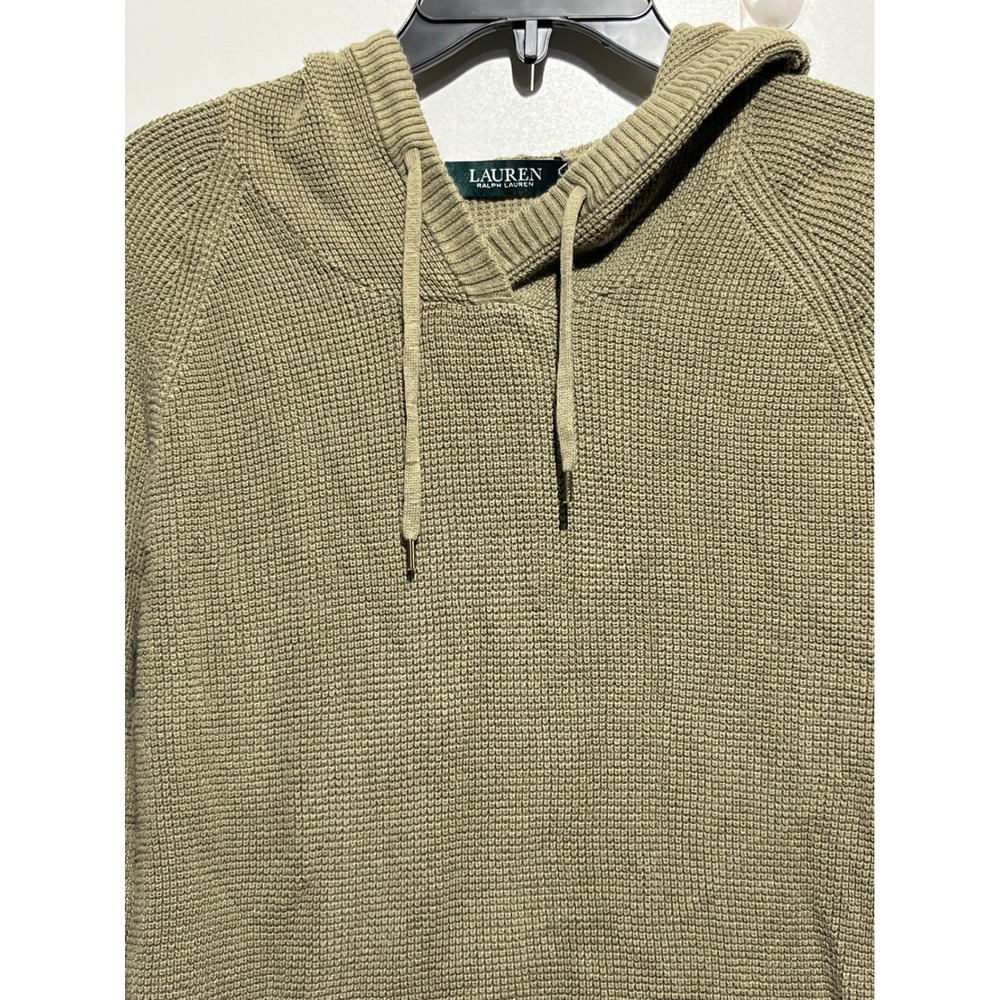 Lauren Ralph Lauren Womens Olive Green Waffle Knit Raglan Hoodie Sweater Large - Picture 2 of 15